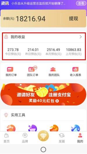 高佣联盟的收入截图